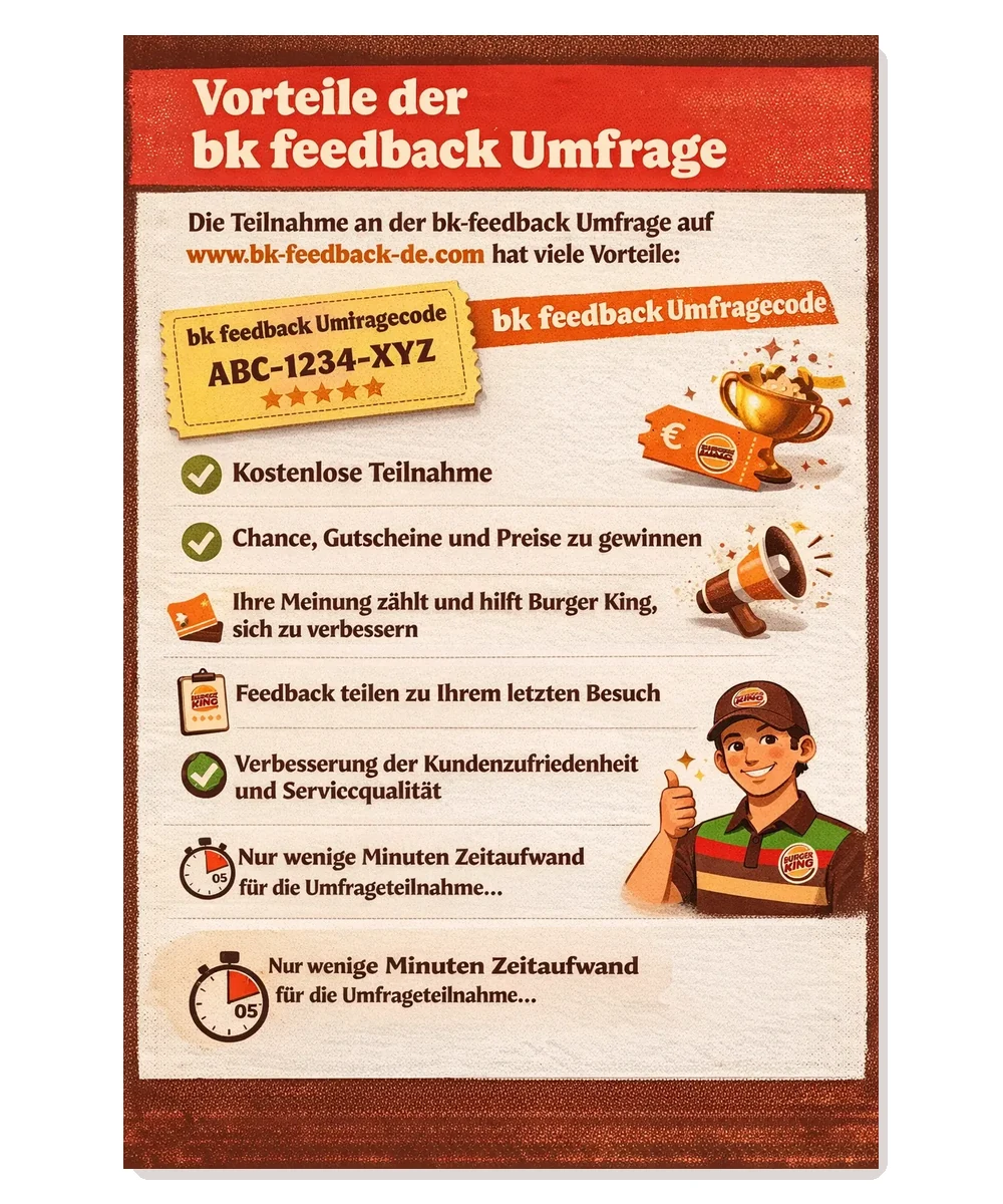 Ältere deutschsprachige Grafik zu den Vorteilen der BK Feedback Umfrage